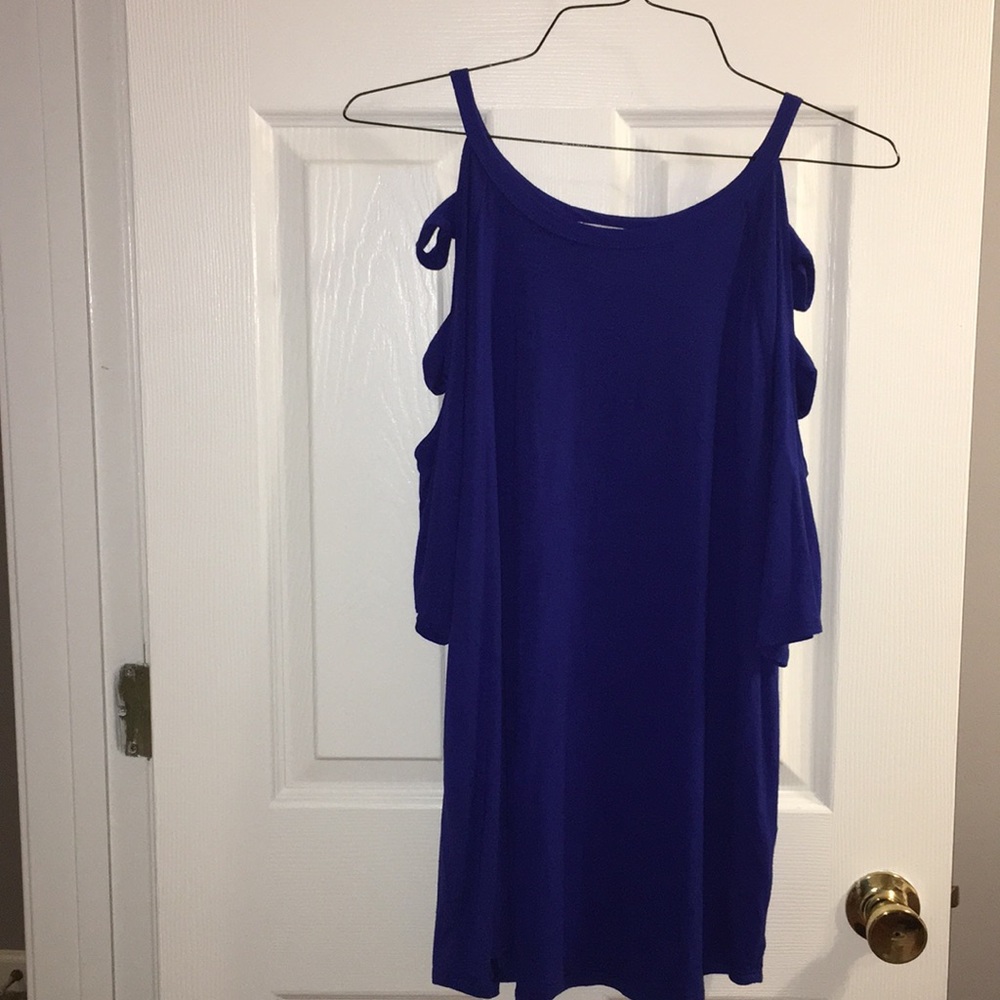 Blue cold shoulder top